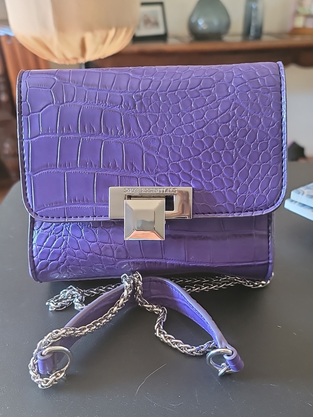Snob Essentials Purple Croc-Embossed Chain Shoulder Bag